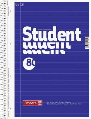 Brunnen 1067941 Collegeblock Student, A4, 80 Blatt, Lineatur 21, blau