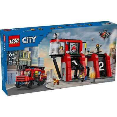 LEGO® 60414 City Feuerwehr - Feuerwehrstation mit Drehleiterfahrzeug (843 Teile)