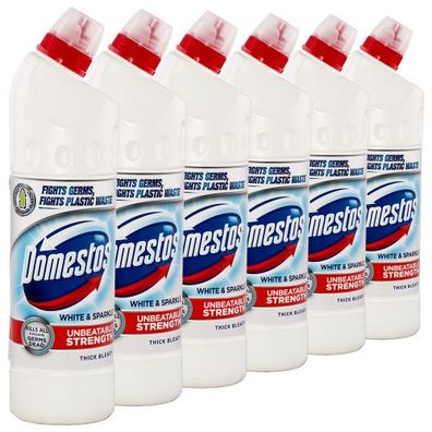 6x Domestos Ultra White & Sparkle Thick Bleach 750 ml