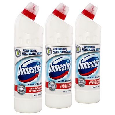 3x Domestos Ultra White & Sparkle Thick Bleach 750 ml