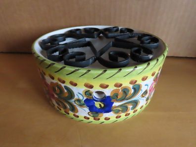 Stövchen rund Keramik mit Blumenmuster + Metallaufsatz Italy/ca. 15,5 cm Ø