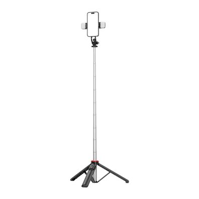 Teleskopstativ 1,3 m mit Doppellampe und Telefonhalter – Schwarz - Selfie-Stick