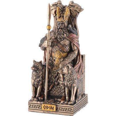 Miniatur Germanischer Gott Odin auf seinem Thron mit seinen Wölfen und Raben