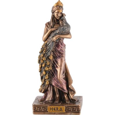 Miniatur Hera griechische Göttin der Frauen und der Ehe hält Pfau in den Armen