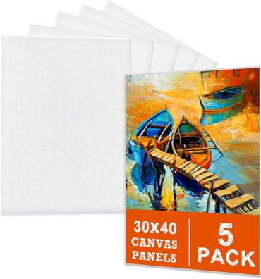 Leinwand zum Bemalen Set (5er Pack) – 30 x 40 cm, Vorgespannte Weiße Leinwände