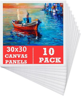 Leinwand zum Bemalen Set (10er Pack) – 30 x 30 cm, Vorgespannte Weiße Leinwände