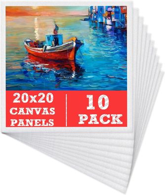 Leinwand zum Bemalen Set (10er Pack) – 20 x 20 cm, Vorgespannte Weiße Leinwände