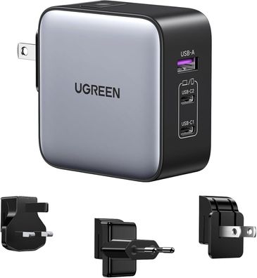 UGREEN Nexode 65W USB C Ladegerät GaN Netzteil 3-Port Travel Stecker