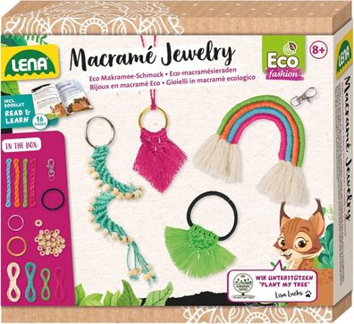 LENA 42839 Eco Macramé Jewelry, Knüpfset Kinder ab 8 Jahren, Bastel-Set Kreativ