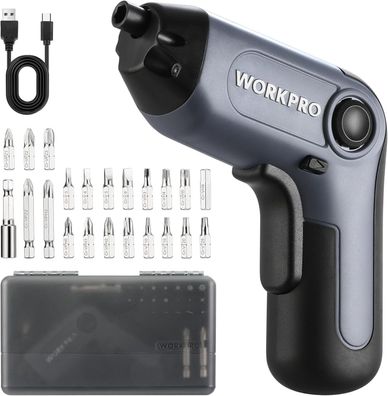 Workpro Akkuschrauber Set 3,6V Schraubendreher, + 21 Bits, 2000 mAh Akku + Box