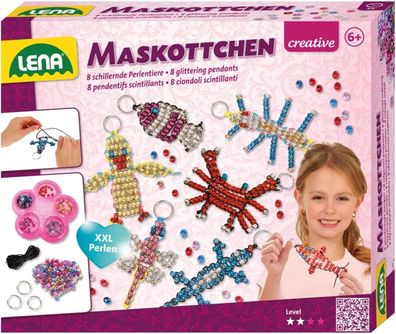 Lena 42690 Bastel-Set für 8 Maskottchen, Perlentiere Bastelset ab 6 Jahren