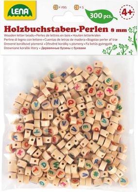 Lena 32051 Bastelset Buchstabenperlen aus Holz 300 runden Fädelperlen Holzperlen