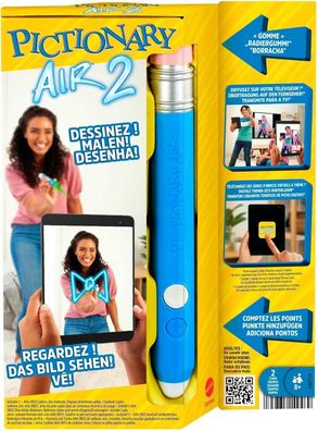 Mattel Games Pictionary Air 2 Zeichenspiel mit App, Familienspiel mit Lichtstift