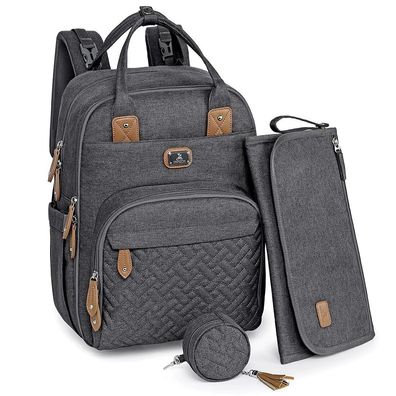 Wickeltasche Rucksack - Dikaslon Großer Wickelrucksack mit Babytaschen, Grau