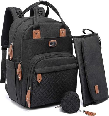 Dikaslon Wickeltasche Rucksack Großer Wickelrucksack mit Babytaschen, schwarz