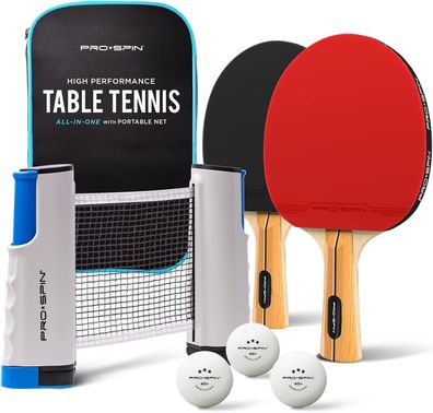 PRO SPIN Tischtennisschläger Set - Mit Tischtennisnetz Für zwei Personen, SPrt