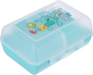 Emsa 514482 Brotdose für Kinder, Herausnehmbare Trennwand, Monstermotiv, Mint