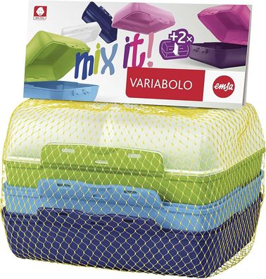 Emsa 517053 Variabolo 4-tlg. Boys-Set blau/grün, für Jungen, Kinder, Brotdose