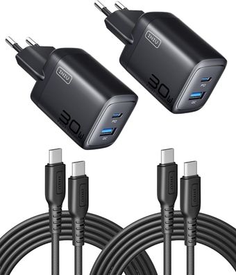 INIU 30W USB C Ladegerät 2-Pack, [USB-C + USB-A] Netzteil Mehrfach + USB-C Kabel