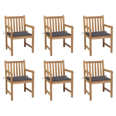 vidaXL Gartenstühle 6 Stk. mit Anthrazit Kissen Massivholz Teak