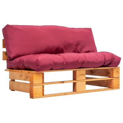 vidaXL Outdoor-Sofa Paletten mit Kissen in Rot Kiefernholz