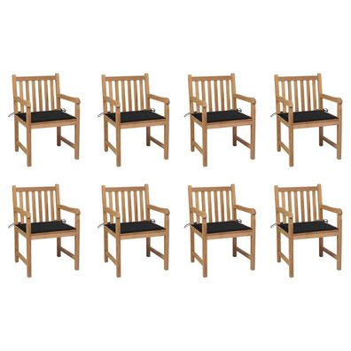 vidaXL Gartenstühle 8 Stk. mit Schwarzen Kissen Massivholz Teak