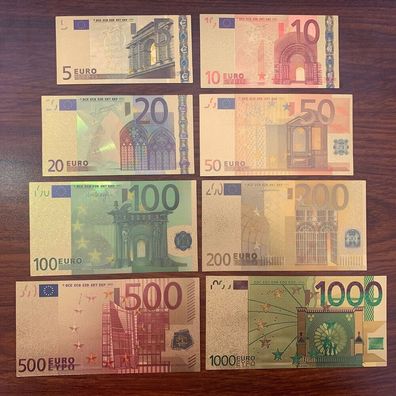 8 Scheine von 5 bis 1000 Euro Souvenier Banknoten Goldfolie (BN210225()