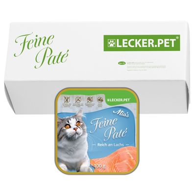 17 - 68 Stk. Lecker. Pet® Mia's Feine Paté Reich an Lachs Katzenfutter Nassfutter