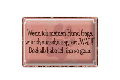 Blechschild Spruch 12x18 cm Hund fragen WAU! Schild