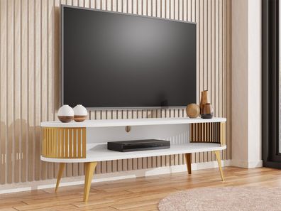 TV-Lowboard oval Roenni Gold TV Schrank Stehend Wohnzimmer TV-Tisch