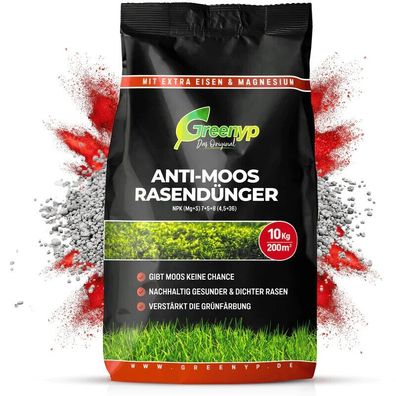 Greenyp 2in1 Rasendünger & Eisendünger für Rasenflächen Moos Eisensulfat 10kg