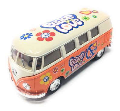 Bus T1 Peace and Love orange beige Modellauto Rückziehmotor