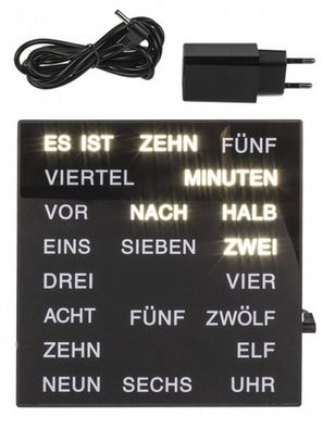 Uhr mit LED Wortanzeige Tischuhr Wortuhr 20 x 20 cm