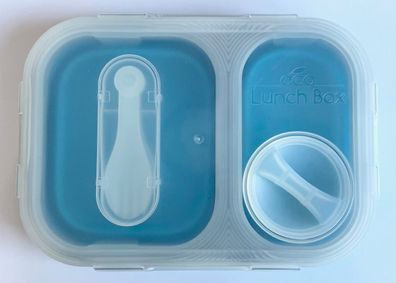 Vesperbox Proviantbox Brotbox Eco Lunch Box faltbar Silikon blau Besteck Lg NEU