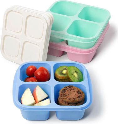 Bento-Snackbox 3er Set mit 4 Fächern Wiederverwendbar für Snacks Obst Nüsse (Gr. 3X)