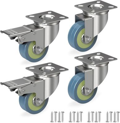 4er Set Möbelrollen 50mm Schwerlast bis 50kg/Rad 2 Bremsen Lenkrollen (Gr. 50 mm)