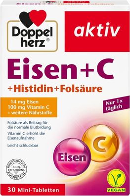 Doppelherz Eisen + C + Histidin + Folsäure 30 Leicht Schluckbare Mini-Tabletten