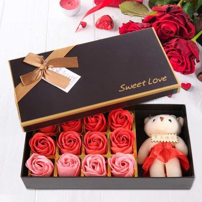 Romantische Geschenk box 12 Rose Seife Blume Plüsch Bär Romantisches Geschenk