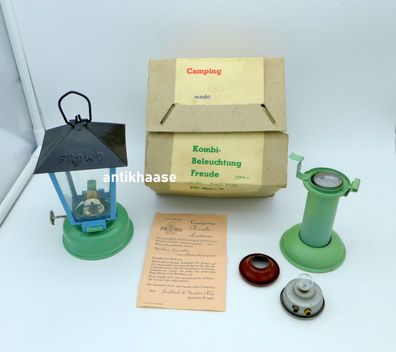 DDR FROWO Camping Kombi Beleuchtung Peroleum Kerze Batterie 6V Lampe Leuchte OVP 1967