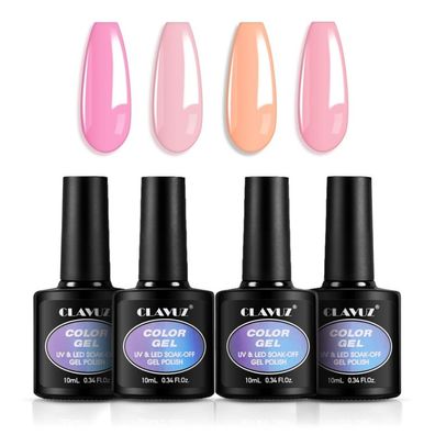 CLAVUZ UV Nagellack Set 4 Farben Rosa Koralle Gellack Shellac Gel Polish