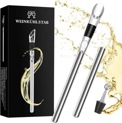 Weinkühlstab 4-in-1 Edelstahl Set mit Ausgießer Flaschenverschluss Weinliebhaber