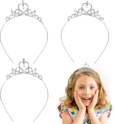 3x Mädchen Strass Krone Herzform Tiara Stirnband Hochzeit Geburtstag Party