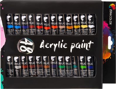 Hochwertiges Acrylfarben Set 48 Tuben - Brillante Farben professionelle Qualität