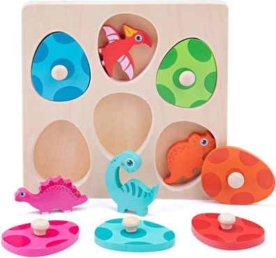 Holzpuzzle Greifpuzzle ab 1 Jahr Montessori Steckpuzzle Dino Motorikspielzeug