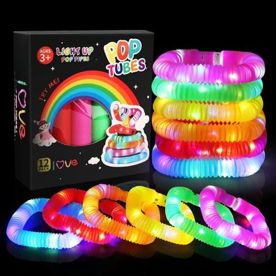 12 Stück Pop Tubes: LED Fidget Toys, Knicklichter Armbänder, Festival Zubehör