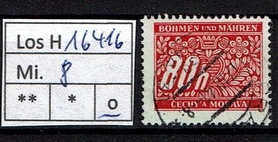 Los H16416: Böhmen & Mähren Porto Mi. 8, gest