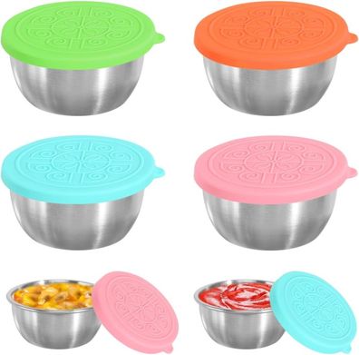 4 Edelstahl Salatdressing Behälter mit Silikondeckel Bento Box Lunchbox Zubehör