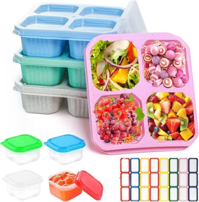 Snackbox Set 4 Faechern 4PCS Brotdosen für Erwachsene und Kinder Rosa Beige Blau