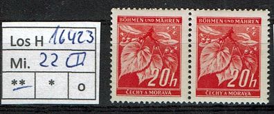 Los H16423: Böhmen & Mähren Mi. 22 * * Paar