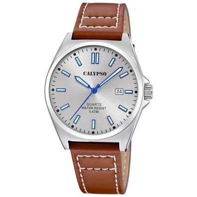 Calypso Herrenuhr Quarz mit Lederband Braun K5868/2